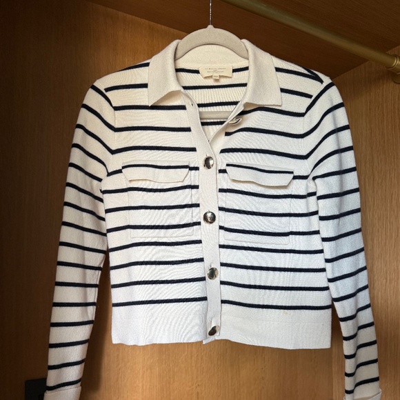 Sezane Navy-White Striped Betty Cardigan - Picture 1 of 4